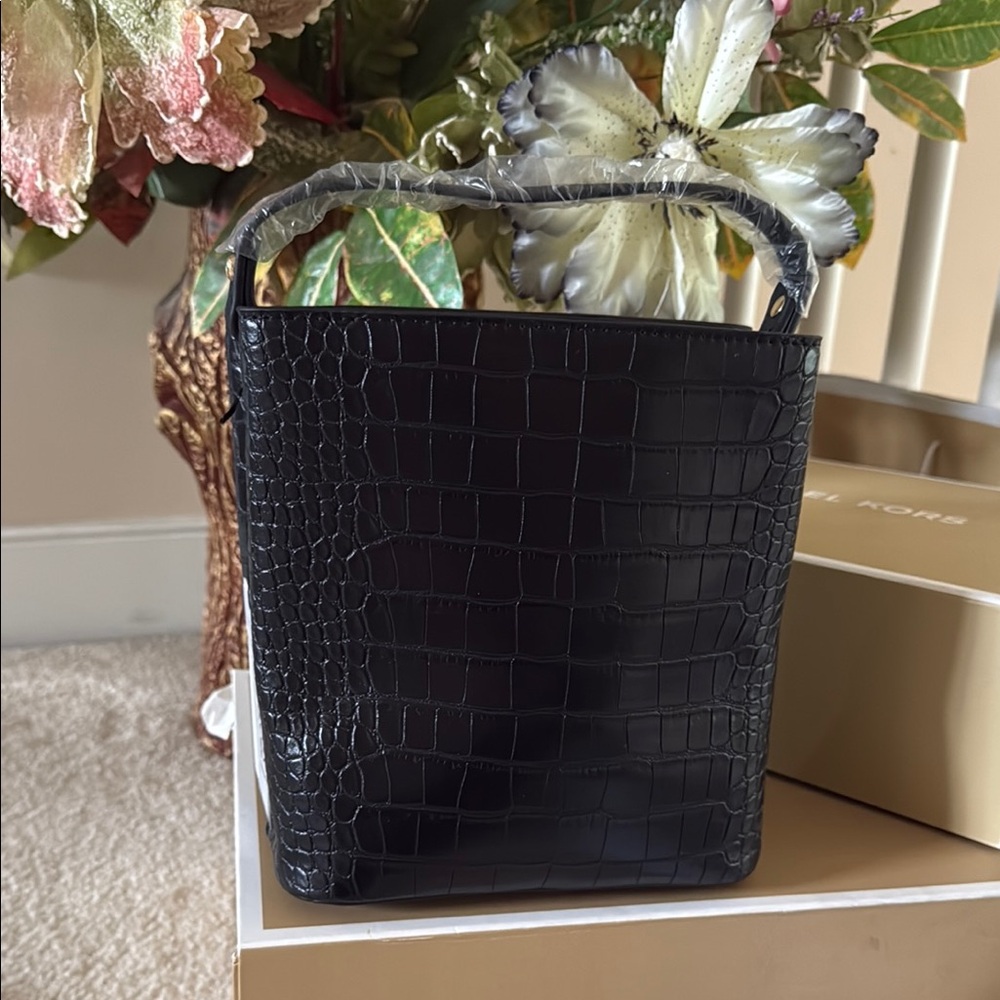 Black Croc-Embossed Handbag